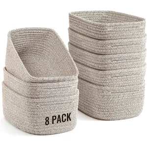8 Pack Small Baskets for Organizing, Woven Rope Bins for, Closet, Shelf Organizer, Cute Decorative Box for Towels, Baby Nursery, Toys, Gift Empty Baskets - 11.5"x7.5"x4.7"-Brown