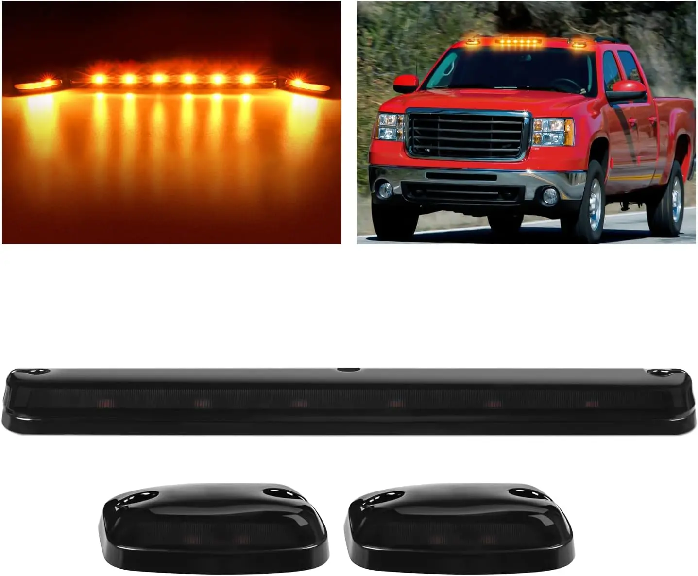 Nilight LED Cab Marker Ceiling Running Lights - 3 PCS Smoke PC Lens Amber Waterproof Drill-Install Car Decorative Lights, Travel Clearance Chevy Accessories for 2007-2014 Silverado Sierra 1500 2500 3500 2500HD 3500HD Vehicles, 15.75” X 2.4” X 1”"