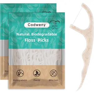 Biodegradable Dental Floss Picks 200 Count, Vegan Plant Based Handle, Eco Friendly Tooth Flossers Soft Cleaning for Kids and Adult on Gums