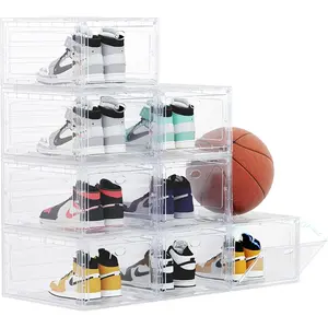 15 Clear Entryway Shoe Storage Boxes Stackable XXL, 8 Pack Clear Shoe Boxes Stackable for Closet, Drop Front Large Plastic Shoe Containers Collecting Sneakers