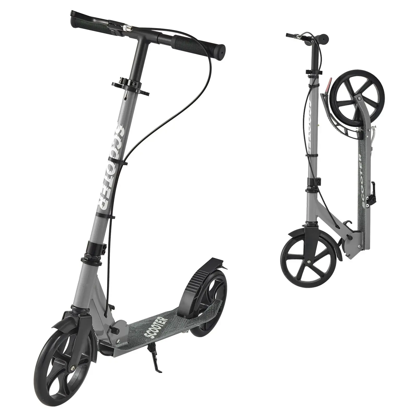 Adult & Teen 2-Wheel Kick Scooter (Ages 8+), Adjustable Height Handlebar, Wide Anti-Slip Deck, Foldable Lightweight Frame, 220 lbs Weight Capacity, Gray Sports & Outdoor Scooter Equipment