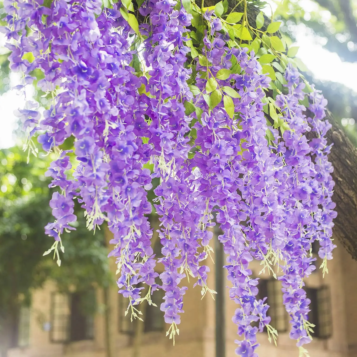 SINSOLEDAD Plastic Elegant Natural-Look Artificial Wisteria Faux Vine Garlands & Swags, 6/12 Pcs Bushy Hanging Rattan Vines, for Wedding Valentines Day Decor, Indoor Walls Balcony Outdoor Patios Home Office Greenery Accents