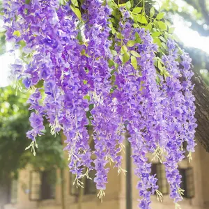 SINSOLEDAD 6/12 Pcs Wisteria Artificial Flower Bushy Vine Ratta Hanging Garland for Wedding Party Garden Outdoor Greenery Office Wall Decoration Graduation Sash Easter Decor White