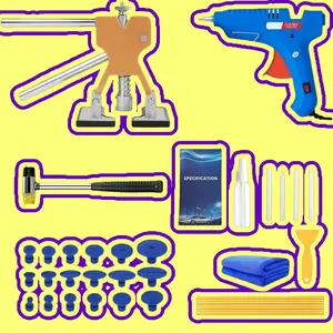 K.Fix It In 5:Auto Body Dent Repair Tool Kit, Paint-Friendly Dent Repair Kit with Golden Lifter, Slide Hammer T-bar Dent Puller, Bridge Puller, Suction Cup and Glue Gun for Car Dent Remove Tools KitUniversal Car Emergency Repair Kit,Portable Emergency Car