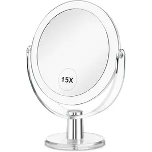 Vanity Makeup Mirror with Stand, 1X/15X Magnification Double Sided 360 Degree Swivel, Portable Table Desk Counter top Magnifying Mirror, Tabletop Bathroom Shaving Mirror, 6.25 Inch