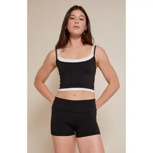 PAC 1980 Women's PAC WHISPER Active Black Low Rise Fold-Over Micro Biker Shorts