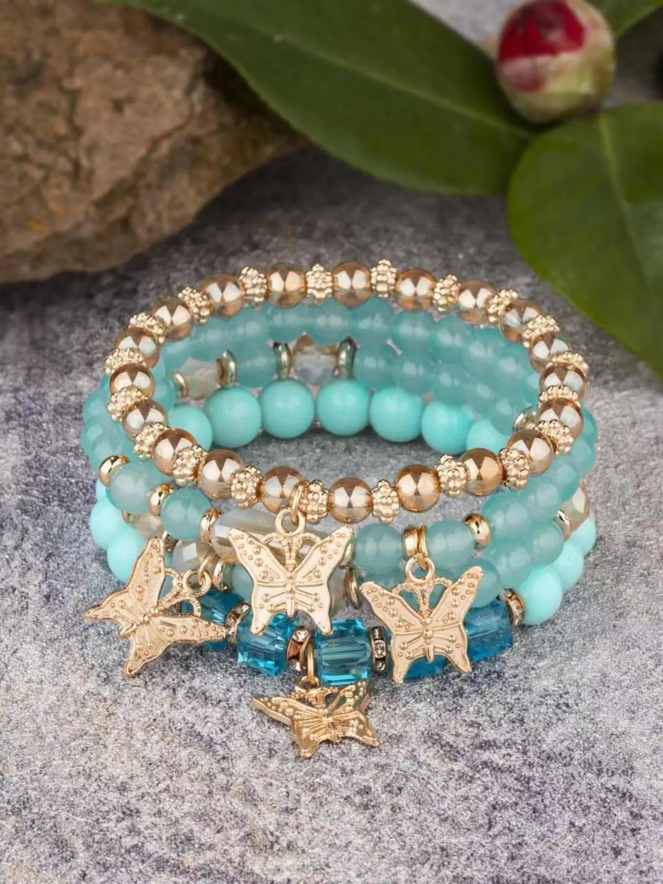 Boho Style Beaded Bracelet Bundles Kit, 4 Counts/set Butterfly Charm Stack Bracelet for Women, Trendy Jewelry for Gift, Fashion Accessories for Daily