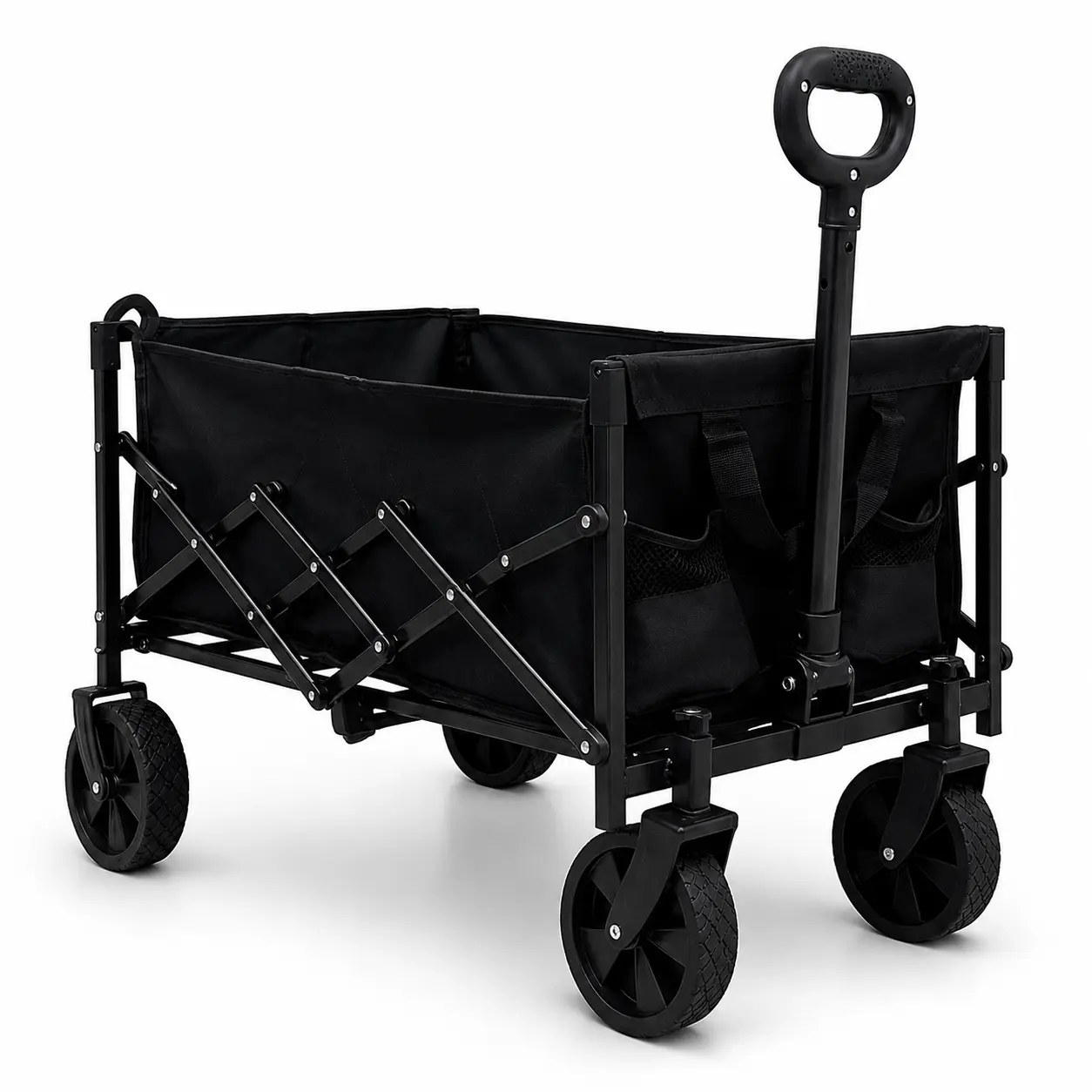 Multi functional folding handcart, equipped with large storage space, non slip tires, and sturdy handle, suitable for camping, picnicking, shopping, gardening, moving, and tailgate parties