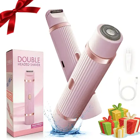 [Halloween & Christmas Gift] Bikini Trimmer for Women, Electric Shaver and Razor Rechargeable 2-in-1 Body and Facial Epilator, Dual Heads for Painless Trimming of Pubic Hair, Face, Underarms and Legs - Perfect Summer & Father's Day gift
