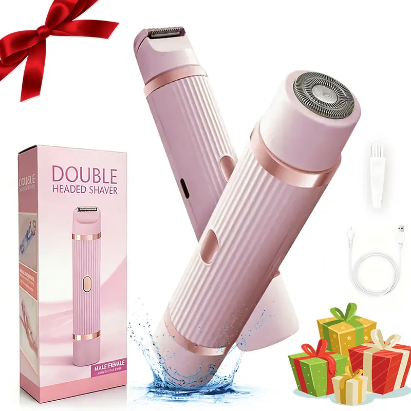 Bikini Trimmer for Women, Electric Shaver and Razor Rechargeable 2-in-1 Body and Facial Epilator, Dual Heads for Painless Trimming of Pubic Hair, Face, Underarms and Legs - Perfect Summer & Father's Day gift