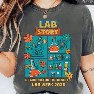 Comfort Colors Lab Story Reaching For The Results Lab Week 2026 Laboratory Shirt, Retro Phlebotomist Medical Lab Tech Laboratory Assistant Graphic Tee X