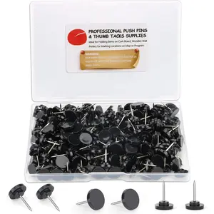 Push Pins 200-count Flat Black Thumb Tacks Steel Point and Plastic  for Corkboard and Wooden Photo Wall