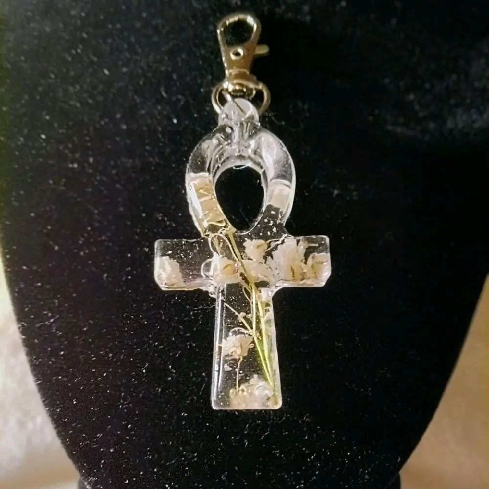 Transparent Babies Breath Ankh Keychain