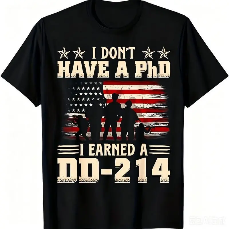 Men's DD214 Veteran T-Shirt with Classic Retro Flag Graphic, Short Sleeve Crew Neck Top in Smooth Breathable Cotton