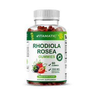 Sugar Free Rhodiola Rosea Gummies 1500 mg Equivalent Per Serving – 60 Gummies – Mixed Berry Flavor