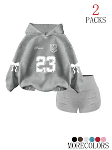 Women's Fall Winter Hooded Drawstring Sweatshirt Set, Fashionable Simple Design with Tree Branch Print, Casual Loose Fit Pocket Top, Drawstring Hoodie Top