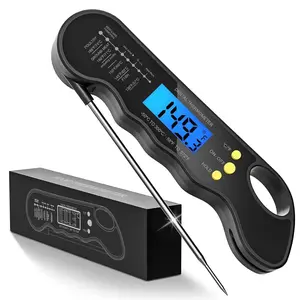 Digital Instant-Read Meat Thermometer - Stainless Steel, Eco-Friendly Kitchen Thermometer with LED Display, Backlight, Waterproof Magnet for Outdoor Cooking, Grilling, Baking