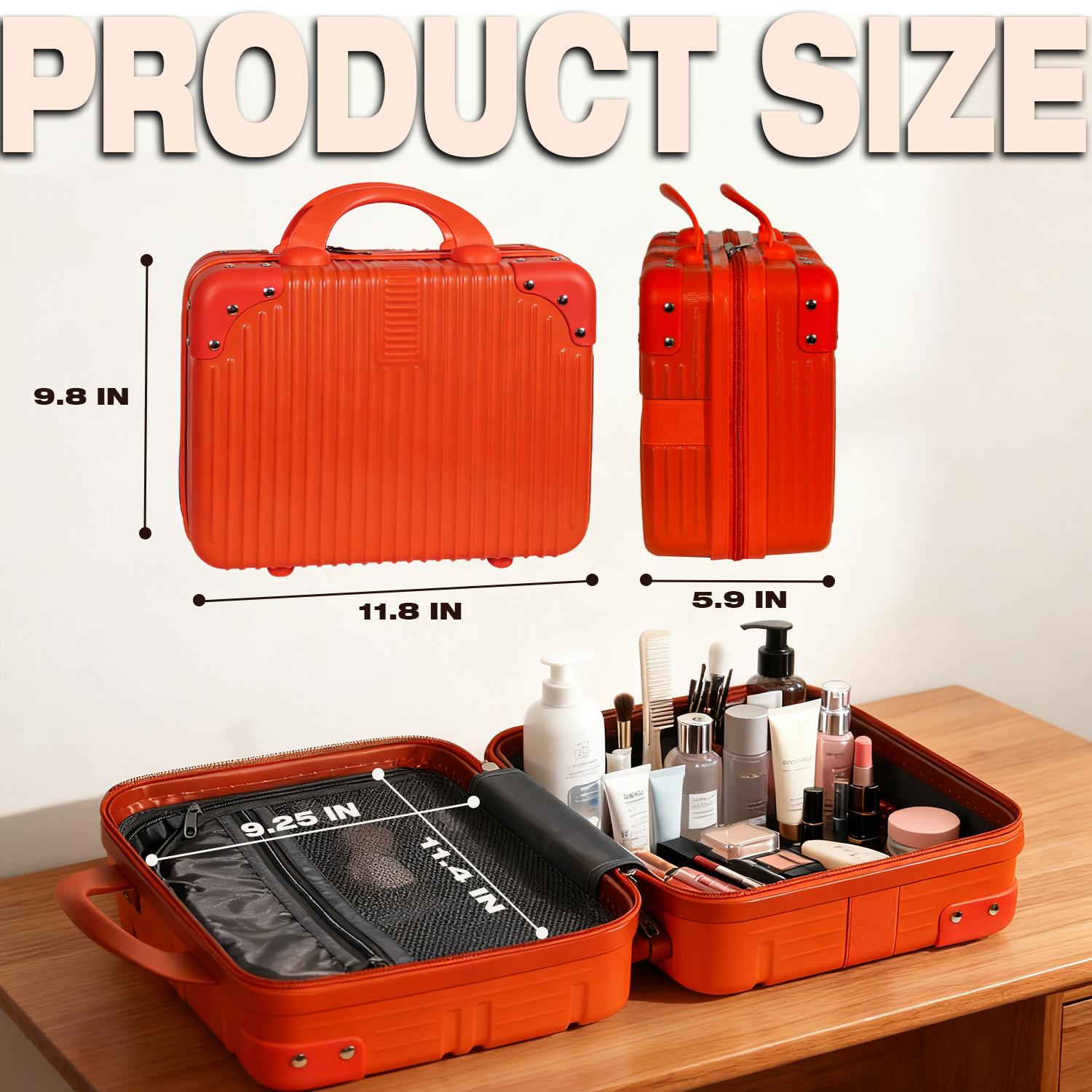 Portable Hard Shell Makeup Travel Case – Mini Carry-On Cosmetic Organizer with Elastic Straps, Durable ABS Vanity Bag