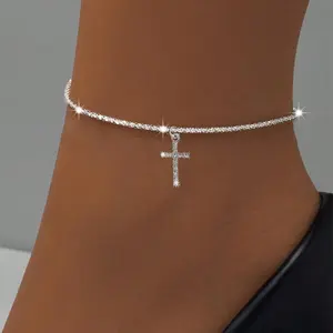 1pc Spring/Summer High-End Design Small Snake Cross Square Pendant Thin Chain Multi-Style Anklet Suitable for Women'S New Year Daily Vacation Party Wear
