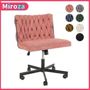 Criss-Cross Chair Legged Office Wide Fluffy Comfy Desk Seat, With Wheels Armless Computer Task Seating, Swivel Vanity Home Height Adjustable