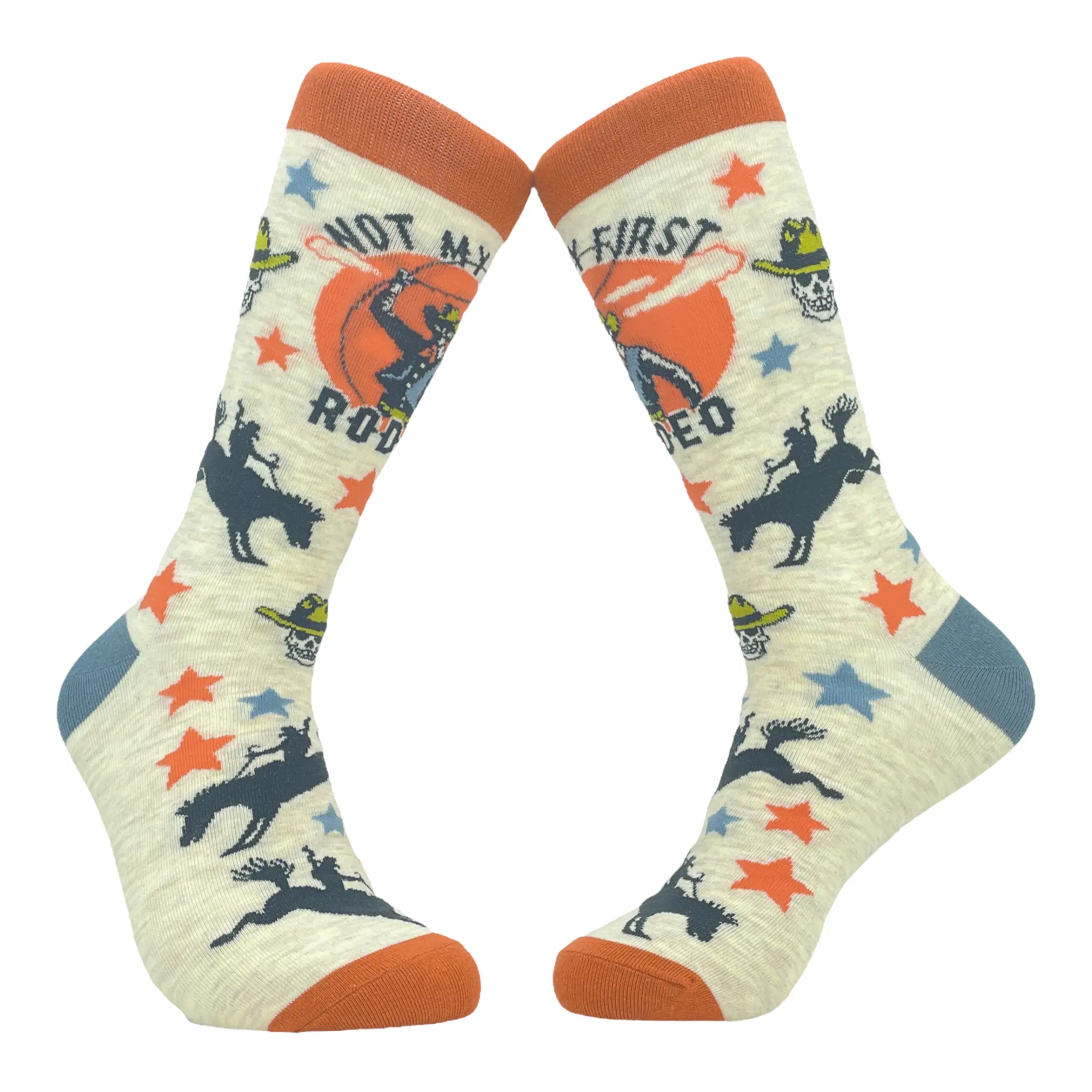 Mens Not My First Rodeo Socks Funny Cowboy Horse Riding Sarcastic Footwear Funny Graphic Socks Comfortable Fitted Spandex Cotton