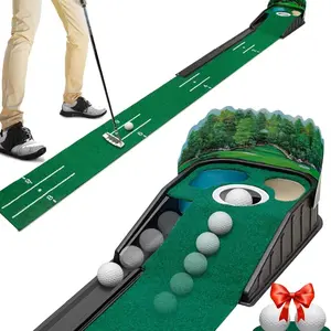 1pc Golf Indoor Putting Mat, Realistic Speed, 8ft Practice Pad, 3D Backboard, Alignment Lines, Auto Ball Return, Christmas Gift