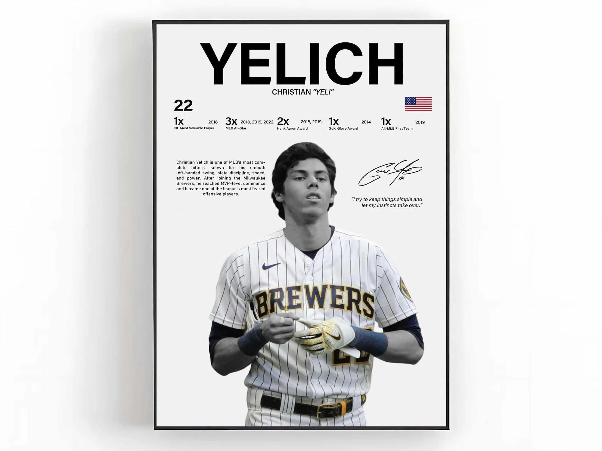 Christian Yelich Poster,Sports Room Decor Fan Gift( Unframed - Print Only )