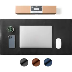 Leather Desk Pad Protector - Non-Slip PU Leather Pad, Water-Resistant, 31.5" x 15.8", Black for Office and  Use