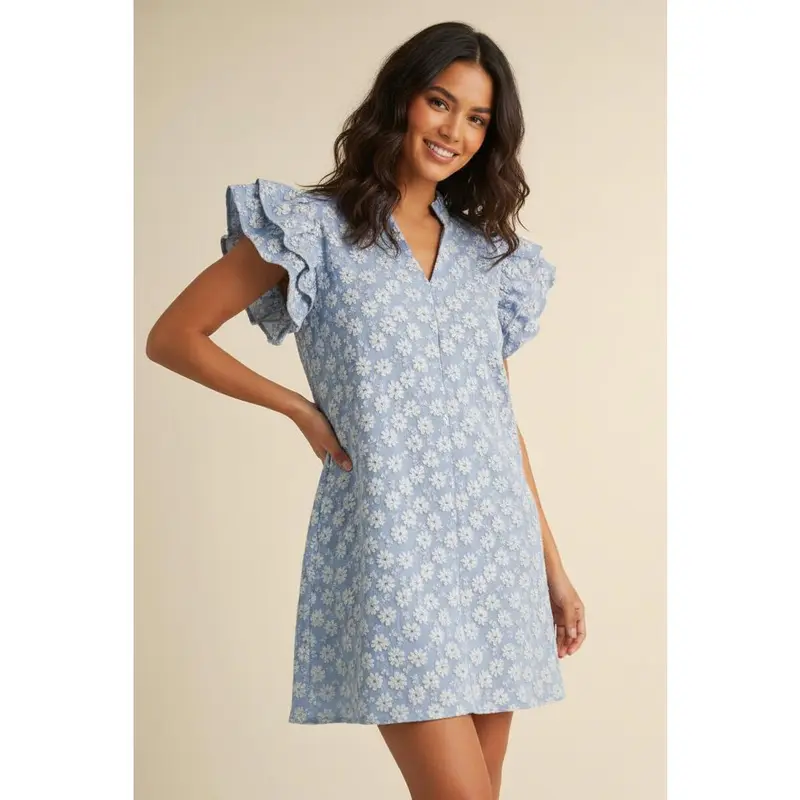 green emerald velvet dress Embroidered Navy Cotton Dress main image 1