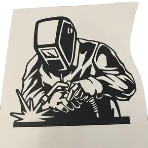 Welder Car Decal - Black and White Design Featuring Welder in Safety Gear on White Background