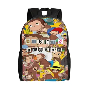 Curious George backpack, soft padded student school bag for daily class use, 17-inch laptop bag for boys and girls students