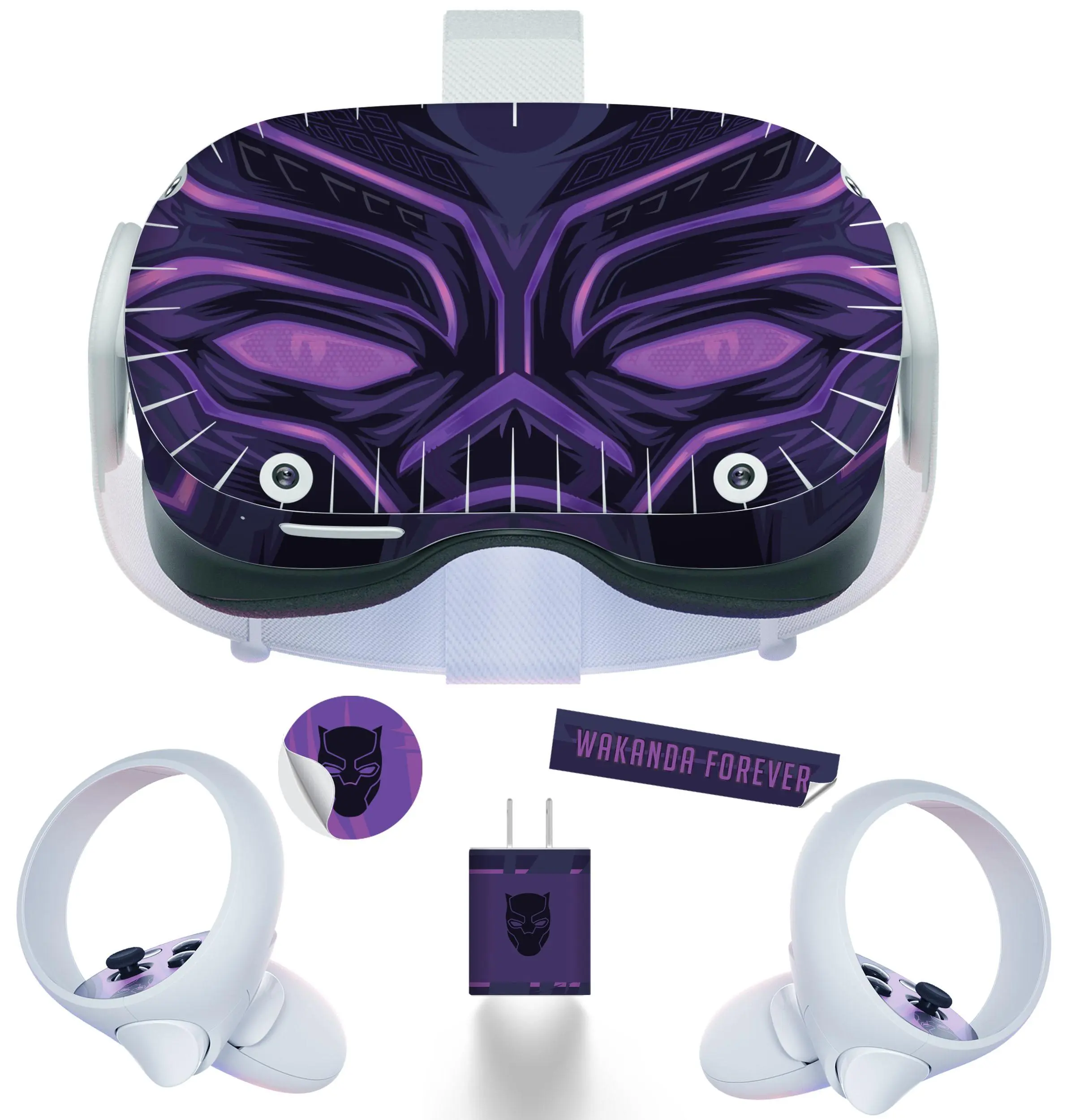 Easy-to-Apply Skin Sticker Kit compatible with Oculus Quest 2 VR headset - Purple Cat virtual reality accessory - VR protector skin covers