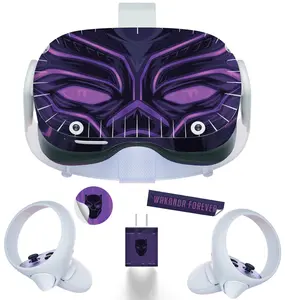 Easy-to-Apply Skin Sticker Kit compatible with Oculus Quest 2 VR headset - Purple Cat virtual reality accessory - VR protector skin covers