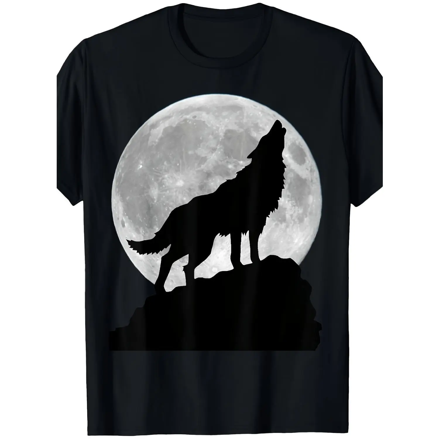 Men's 220GSM Heavyweight Round Neck Shortsleeve Cotton T-shirt, Wolf Howling At The Moon Graphic, Vintage Werewolf Full Moon Print, All-Season Casual Top, Perfect for Halloween Cosplay, Multiple Sizes