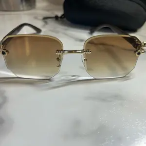 Men's Luxury Rimless Tinted Lens Sunglasses - Gold-Brown Gradient Shades, Modern Plastic Accessories with UV Protection Lens