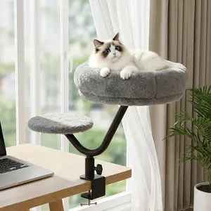 Unidevice Stylish Cat Desk Bed with Step Cover – 360° Swivel Design, Maximum weight capacity 40LB, Corduroy Fleece Mat, Great gift for cat birthdays, holidays, winter warm pet