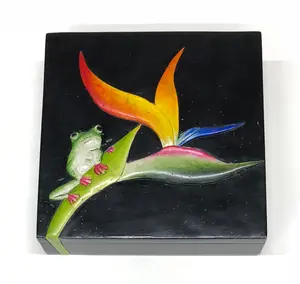 Bird of Paradise Flower with Frog - Decorative Soapstone Trinket Decor Box