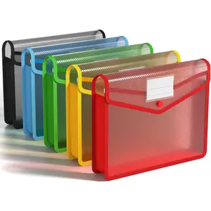 Plastic File Folders, 5 Pack A4 Poly Envelope Expanding File Wallet Document Folder with Snap Button Closure & Label Pocket (5 Colors)