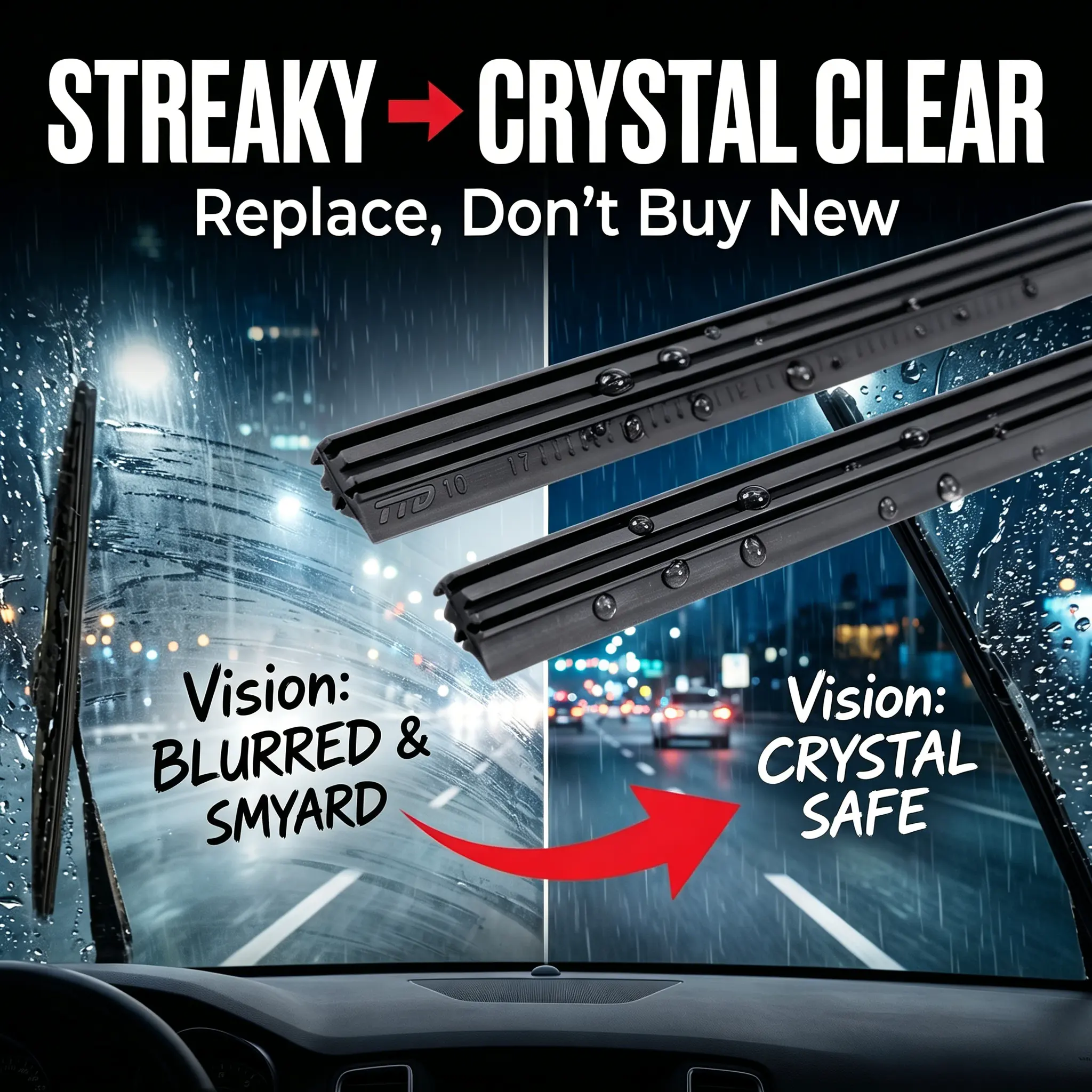 Wiper Blade Refills Rubber Strip – Universal Windshield Wiper Rubber Replacement for Streak Free Driving