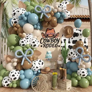 Western Cowboy Balloon Arch Kit 126 Pcs Green, Blue, Brown, Cow Print for Baby Shower & Parties