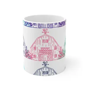 Mug 11oz barn print simple pink purple blue country charm boho