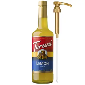 Torani Lemon Syrup for Drinks | Flavoring for Iced Tea, Sodas, and Cocktails | 25.4 Fl Oz Glass Bottle with Jimoco Syrup Pump | Classic Citrus Flavor