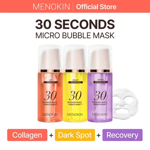[MENOKIN] Korean Face Mask 3sets [30 seconds Quick Bubble Mask] (Collagen, Brightening, Repair), Hydration improvement, Radiance-boosting, Easy-to Use, Glass Skin, 3.21 fl.oz , summervibe