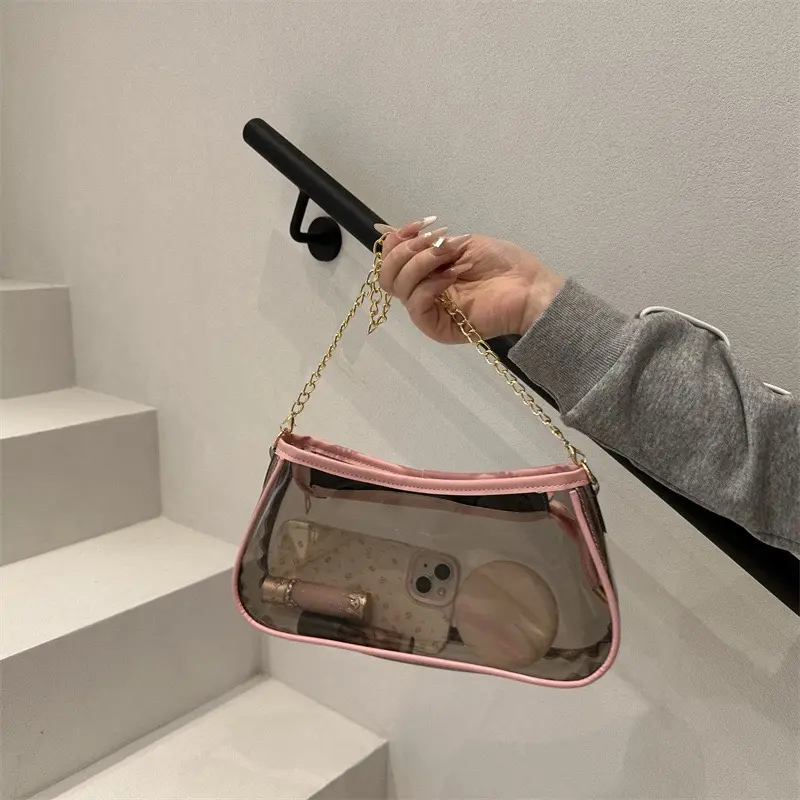 Vintage-designed chic summer new shoulder & crossbody chain small square bag, transparent bag for women, high-end feel.