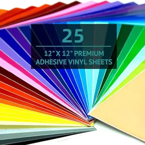 Permanent Vinyl, 25 Pack 12 "x 12" Vinyl Sheets Compatible with  Machine,Permanent Vinyl Bundle for Crafter
