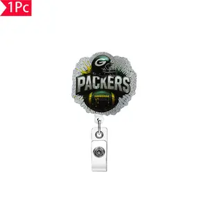 Packers Football Splatter Design Glitter Badge Reel, Nfl Team ID Clip, Perfect for Packers Supporters, Sports Fan Accessory