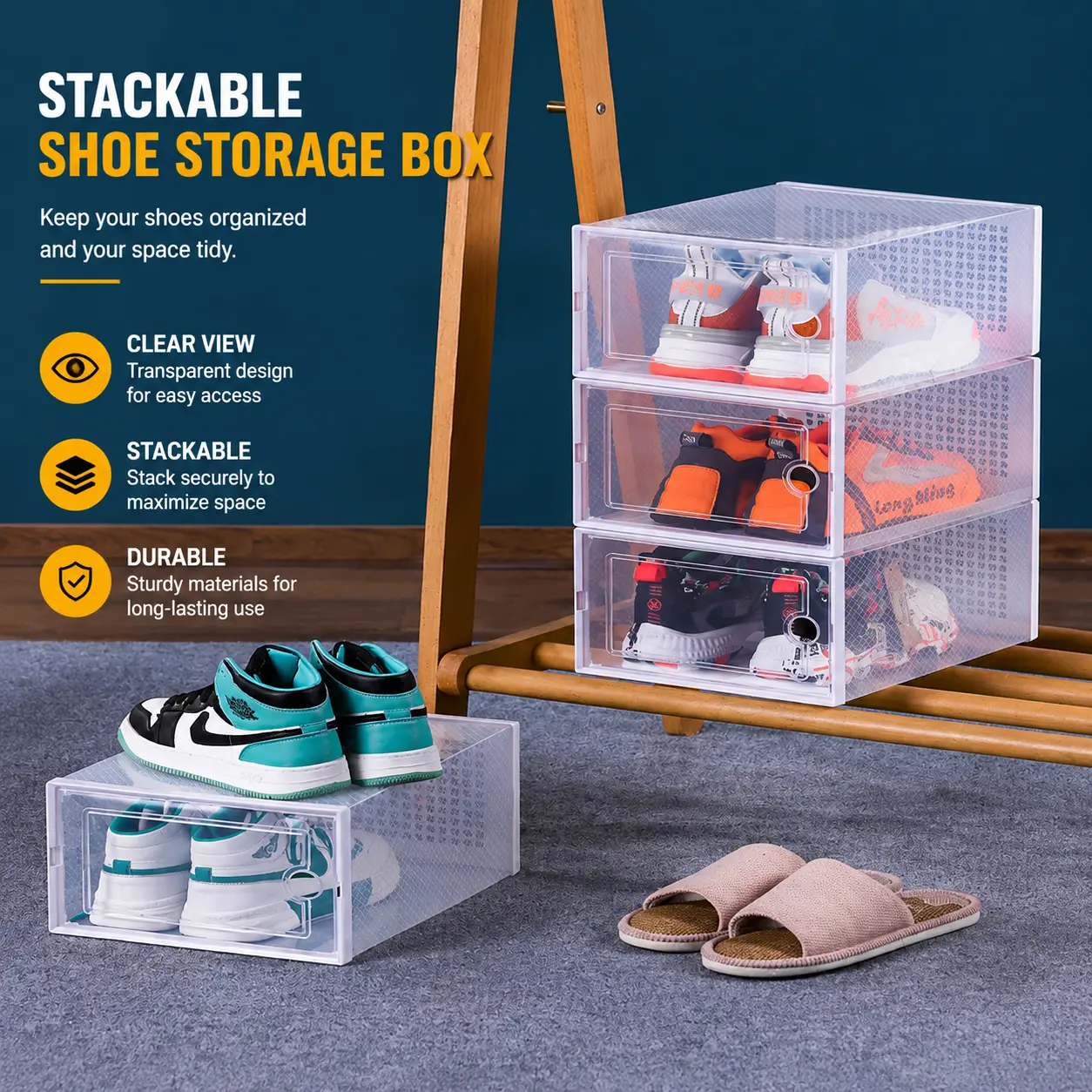 New Foldable Clear Shoe Storage Boxes – Stackable, Breathable, Thickened Plastic Shoe Organizer for Sneakers & Closet Organization
