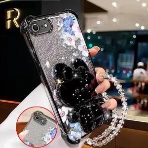 1 Piece iPhone 7Phone Cases White flowers With a stand and transparent beaded lanyard Pattern Comfortable feel Case Suitable For iPhone 7 With Lightweight Features Suitable For Casual