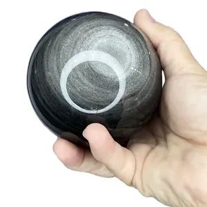 Silver Obsidian Sphere for Home Decor - Unique Black and Silver Design Ornaments Multicolor