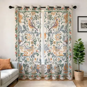 2 panels Bohemian Style Bird & Floral Print Blackout Curtains, Thermal Insulated Heat Insulation Sunshade Drapes, Room Decor Curtain, Bohemian Prints for Bedroom Room Dividers Window Curtain